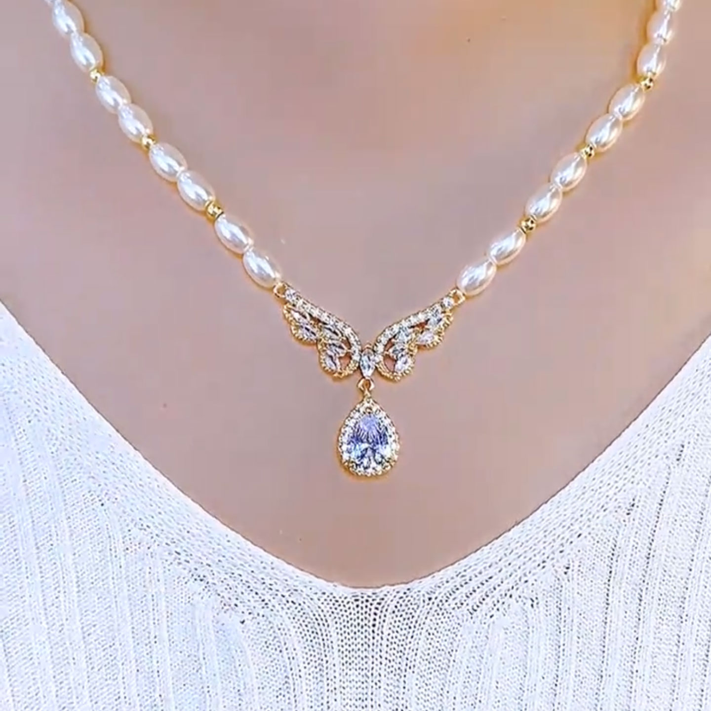 复古镂空天使翅膀镶钻项链百搭女
