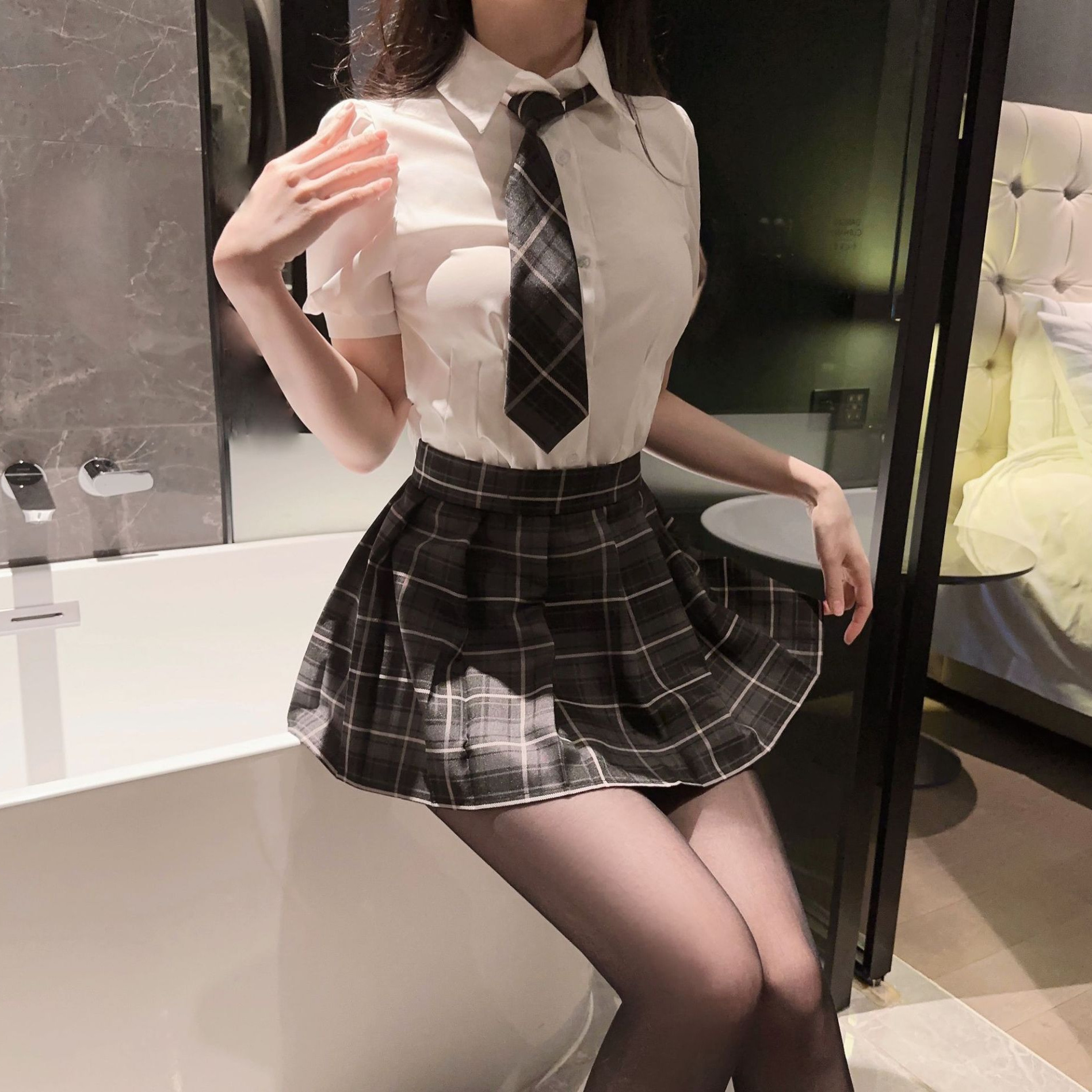 夏学院风jk收腰制服衬衫女秋季甜辣纯欲修身百搭学生制服一件代发