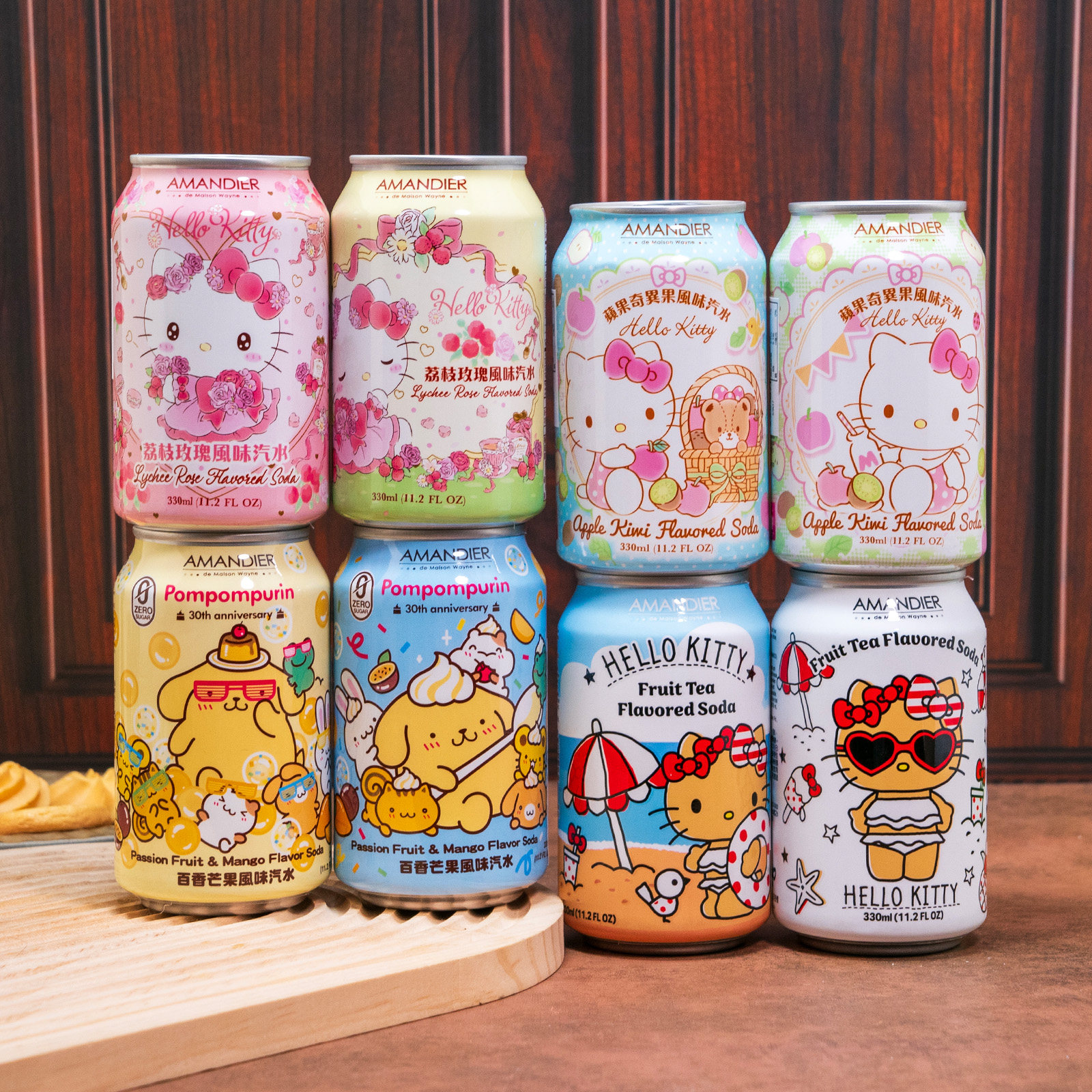 2包邮中国台湾三丽鸥联名汽水HelloKitty布丁狗果味碳酸饮料330ml