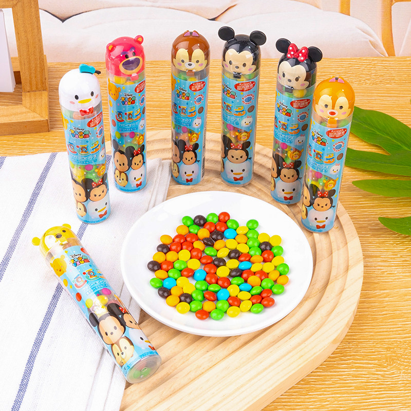 2包邮迪士尼米奇维尼彩虹巧克力豆儿童零食卡通造型糖豆伴手喜糖