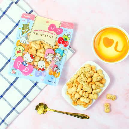 2包邮日本进口北陆制果凯蒂猫hellokitty饼干牛奶味蝴蝶结造型