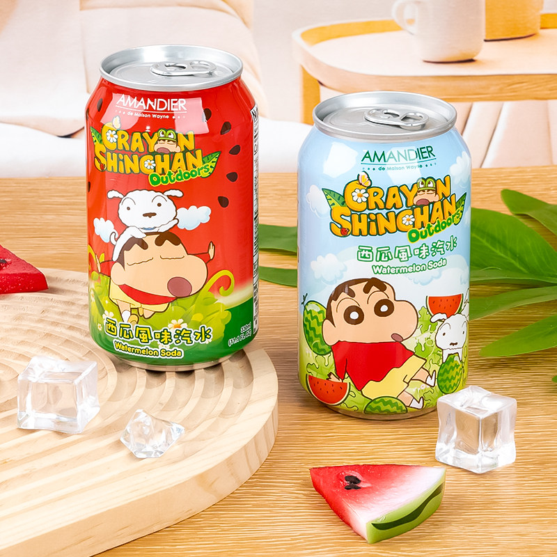 2包邮台湾进口蜡笔小新AMANDIER雅蒙蒂蜜西瓜风味碳酸饮料限量
