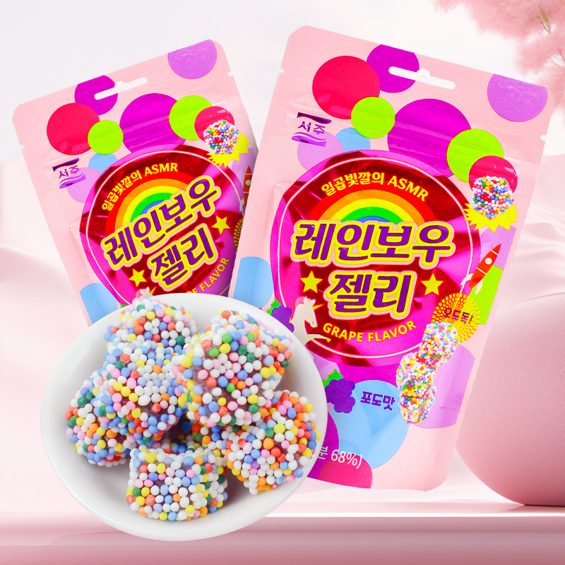 这个糖也太好看了吧！韩国进口西洲SEOJU牌葡萄味彩虹软糖儿童糖