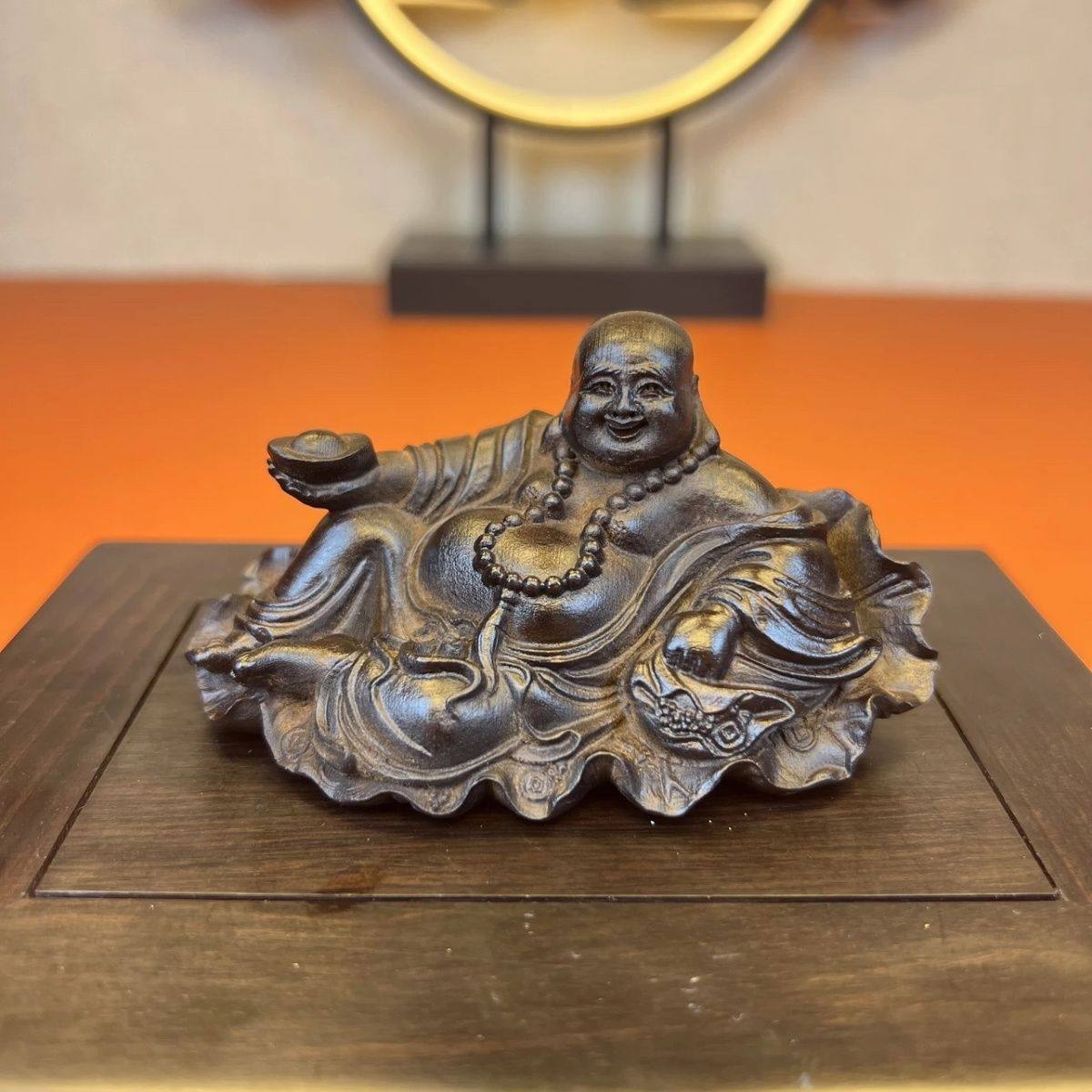 沉香车摆件摆件汽车招财弥勒佛像保平安家居摆件木质笑佛工艺品