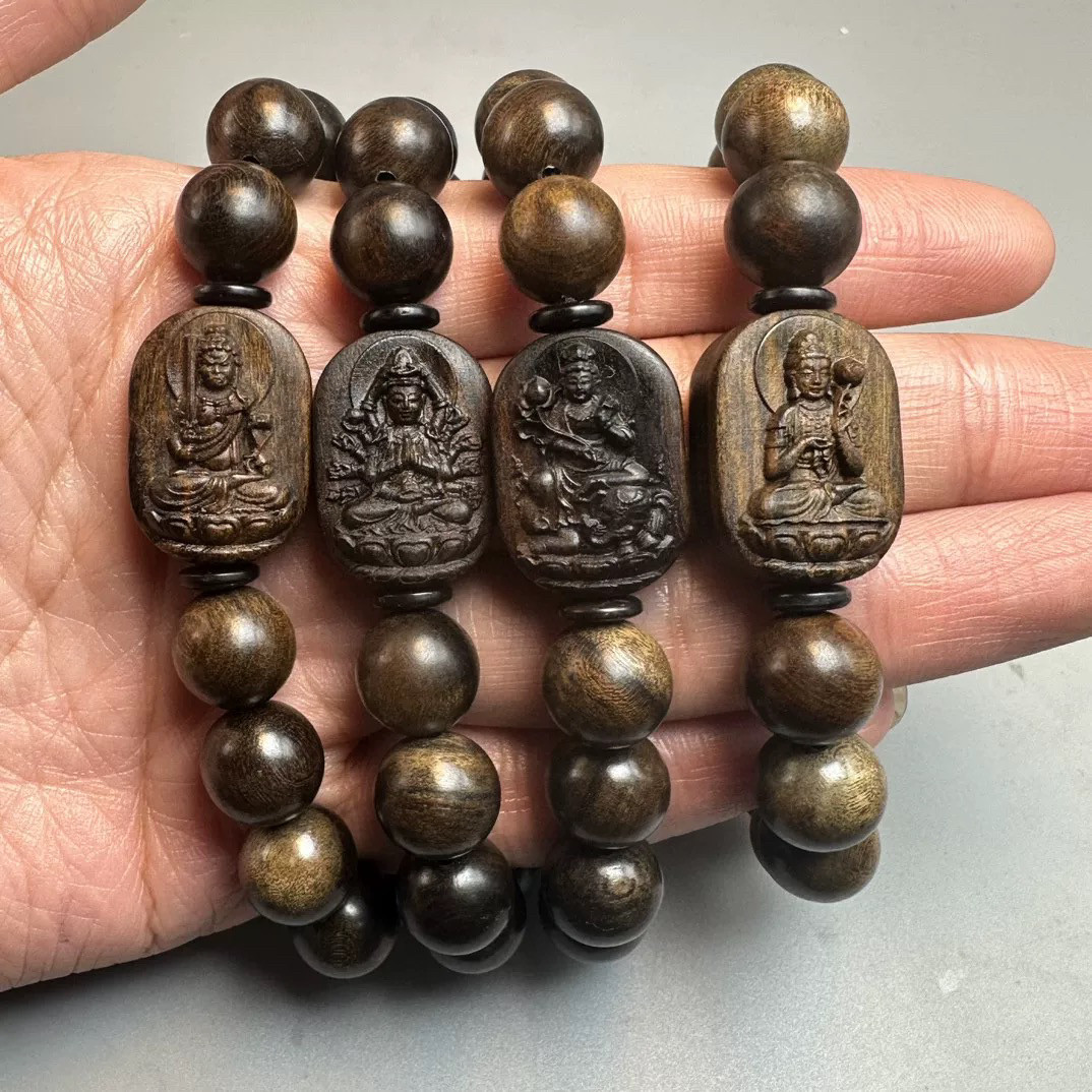 正品沉香手串老料檀木质十二生肖转运盘文玩男士高端佛珠手链