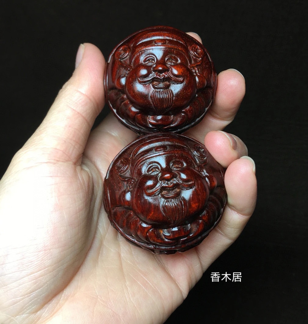 紫檀木精工雕刻圆球财弥勒保健球一对手球手把件木质文玩工艺品