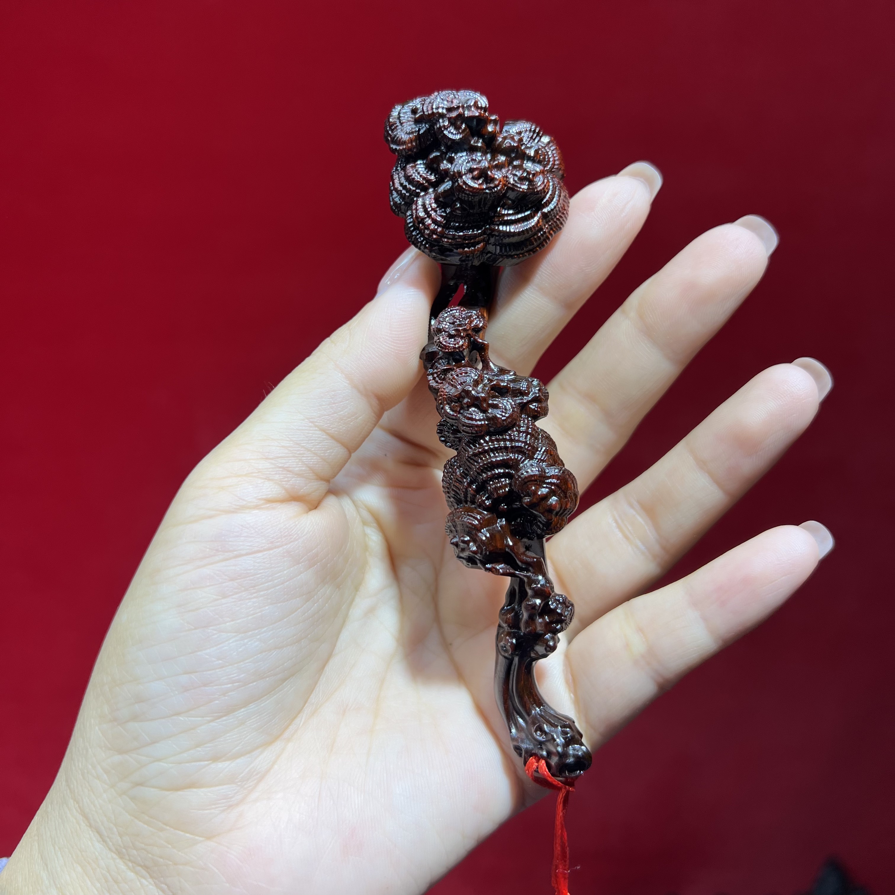 紫檀木雕灵芝如意手把件家居玄关开业乔迁客厅摆件装饰送礼工艺品