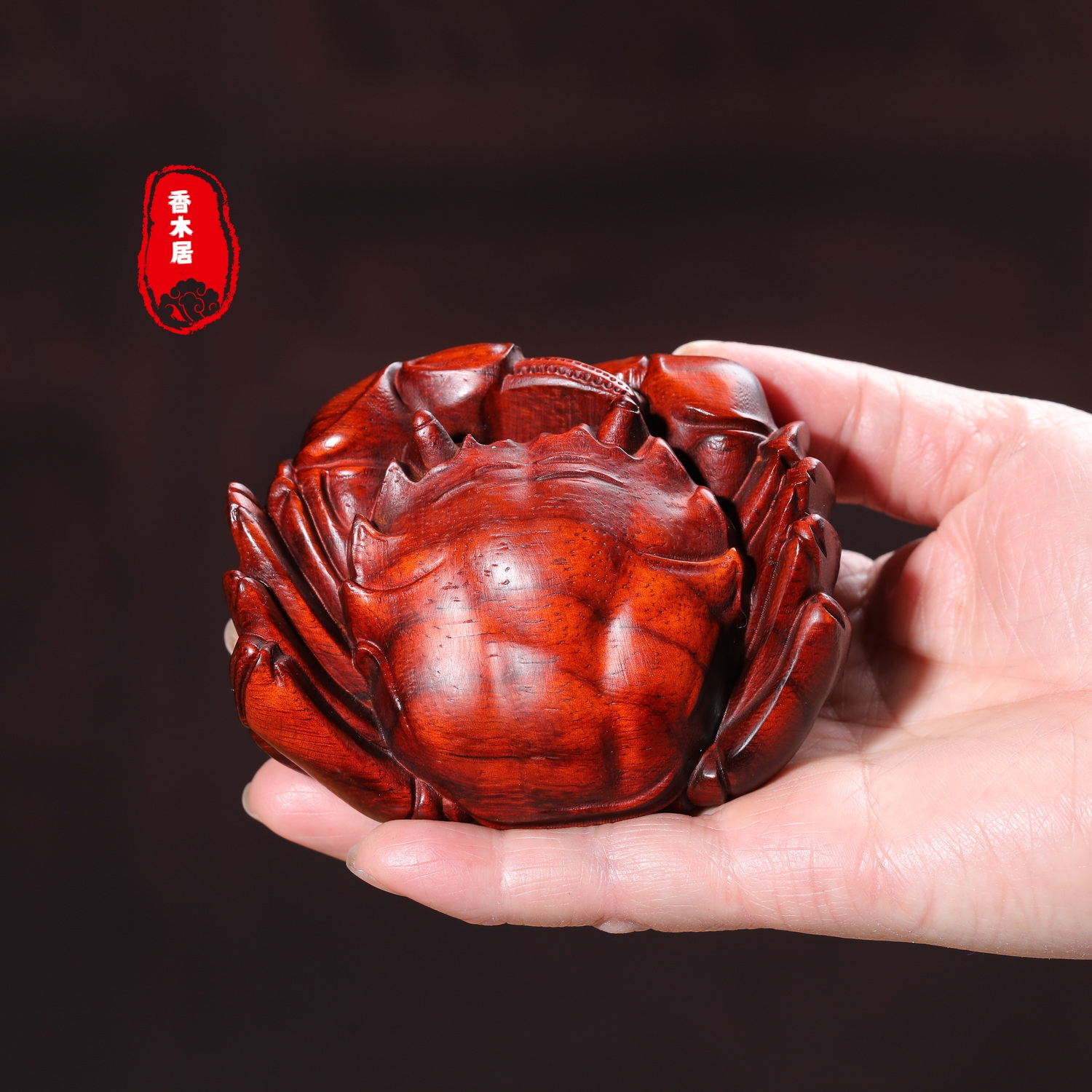 小叶紫檀木雕刻螃蟹大号招财手把件挂件摆件动物八方来财个性文玩