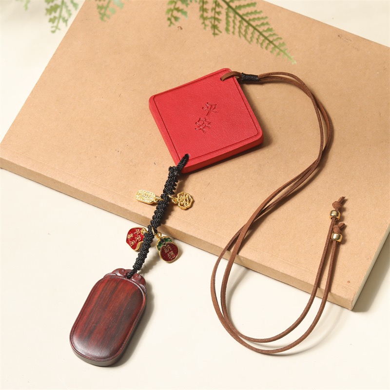 紫檀汽车挂件后视镜倒车镜祝福车内饰品平安符皮质平安无事牌挂饰