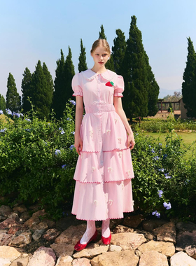 Flat2112泰国品牌2025春新款甜美法式娃娃领收腰显瘦荷叶边连衣裙