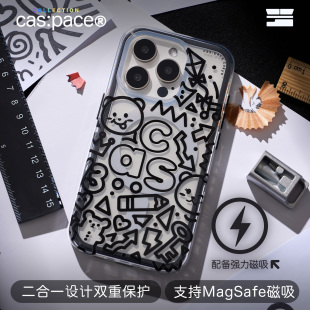 壳空间原创Magsafe磁吸手机壳空间熊黑色适用苹果1716iPhone15promax高级小众14promax透明13新款 卡通