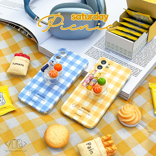 13pro11帶支架 殼空間原創(chuàng)意野餐適用蘋果14iPhoneXSmaxr棋盤格子手機(jī)殼12