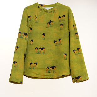 YIMIAN 复古风典雅仕女图盘扣高贵加绒棉衣2624526 远山芙蓉