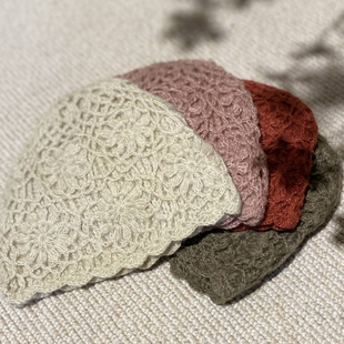 YIMIAN 复古双层手工钩花百搭透气小众针织包头帽 秋冬季