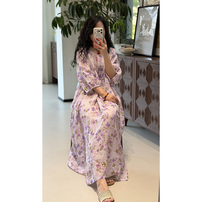 YIMIAN浪漫苎麻小清新减龄连衣裙图片