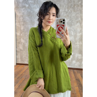 YIMIAN 素雅春日高级简约慵懒感斜襟减龄圆领百搭上衣21128 时尚