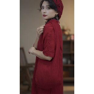 YIMIAN 臻品系列气质美学百搭色织亚麻INS简约慵懒褶皱包包2097