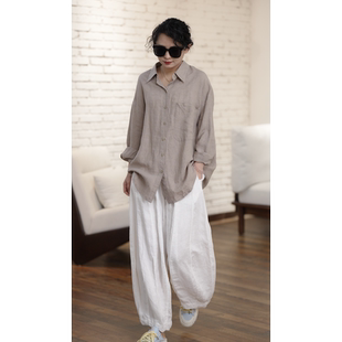 YIMIAN 上衣26095 多彩春意亚麻慵懒风复古文艺宽松Polo开衫