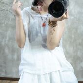 夏季 新款 简约纯色苎麻无袖 YIMIAN 连帽百搭减龄衬衫 624276