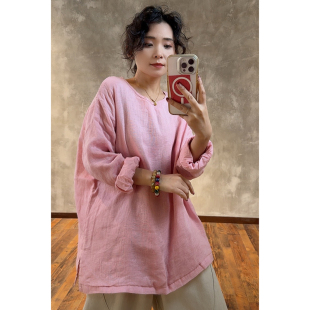 YIMIAN 优雅空气感精致潮流亚麻极简风百搭纯色双层上衣2107