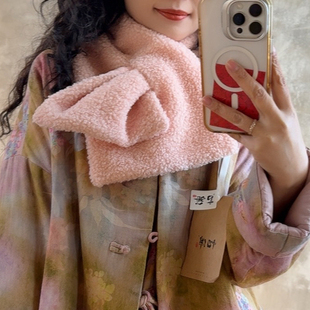 YIMIAN 原始美学百搭纯色可爱保暖毛绒亲肤柔软交叉围巾2020