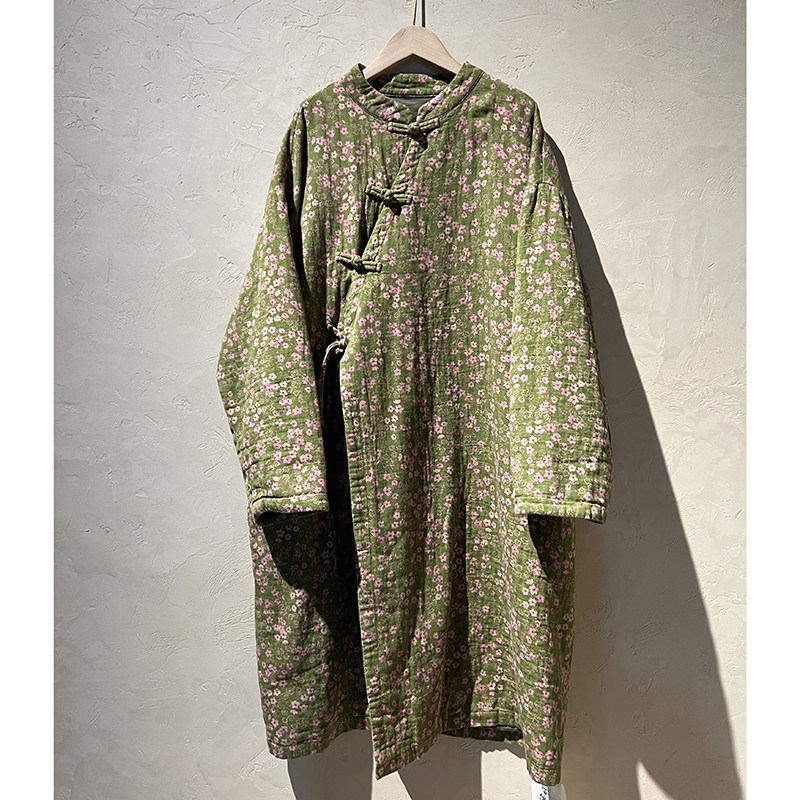 YIMIAN  “春意盎然”清新小碎花斜襟盘扣小立领系绳连衣裙290536