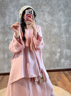YIMIAN亚麻极简风显瘦上衣