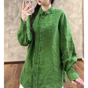 上衣26936 开衫 清冷感优雅初春浪漫亚麻撕边设计短款 YIMIAN