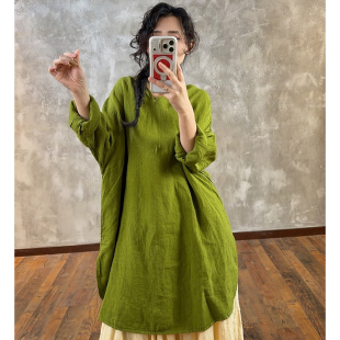 YIMIAN 春日花事色彩穿搭V领亚麻高级气质飘逸百搭浪漫上衣21039