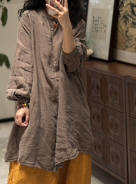 YIMIAN松弛亚麻两穿文艺衬衫