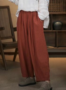 YIMIAN 设计款慵懒风亚麻休闲百搭显瘦裤子21017