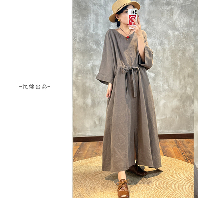YIMIAN汉麻松紧抽绳连衣裙
