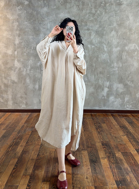 YIMIAN “初见”汉麻文艺森系小众清冷感高定设计款连衣裙2106