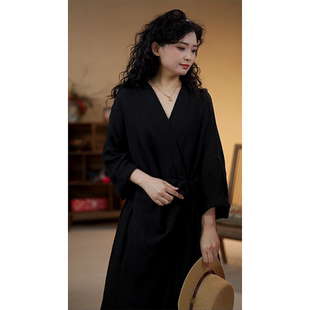 YIMIAN 设计感显高连衣裙26058 慵懒亚麻系绳原创高级纯色新中式