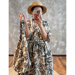 YIMIAN 浪漫月白风清浮雕印花水墨百搭休闲诗意大容量包包 法式