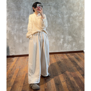 YIMIAN 22624450 苎麻棉加绒柔软舒适宽松显瘦抽绳百搭休闲裤
