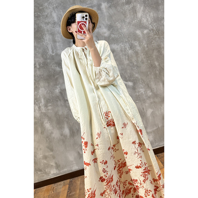 YIMIAN亚麻高定印花连衣裙