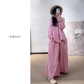 直筒裤 YIMIAN 柔光铃兰小众高级感定制亚麻褶皱设计款 29098