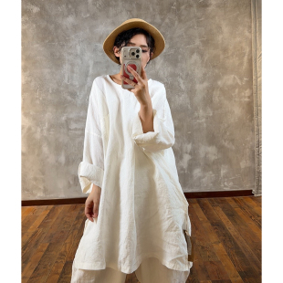 YIMIAN 设计连衣裙26099 亚麻极简文艺轻奢宽松禅意风开衫
