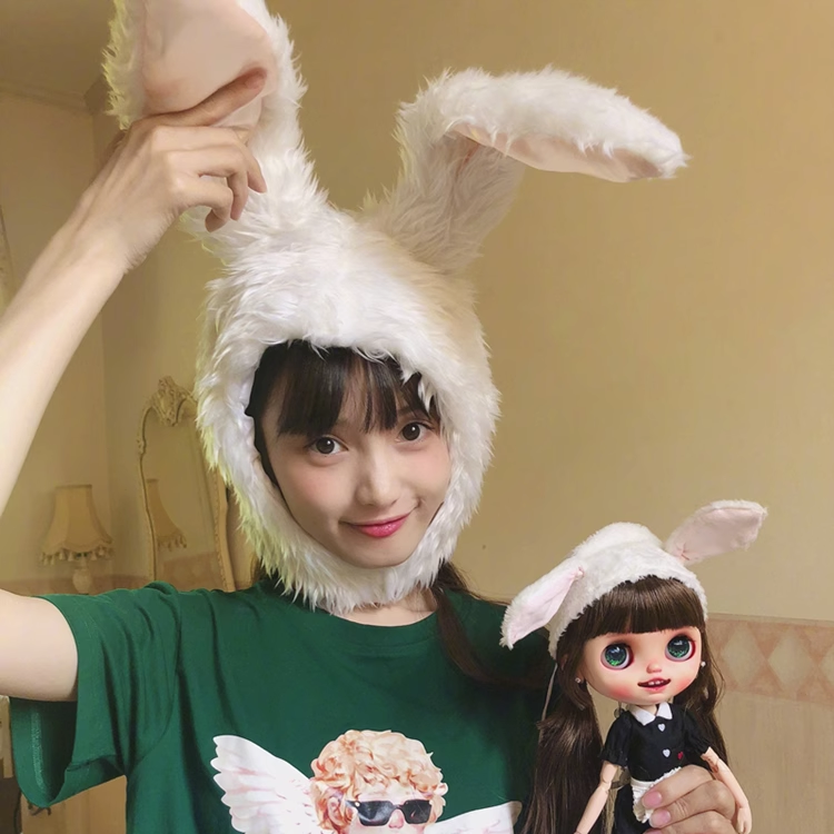 ins林小宅同款兔兔发箍可爱少女毛绒兔子长耳朵头套头箍拍照道具