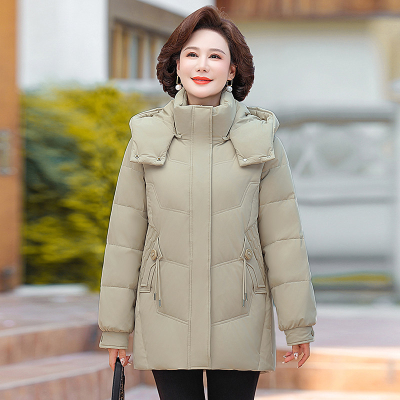 中老年人羽绒服女中长款妈妈冬装加厚大码宽松保暖外套