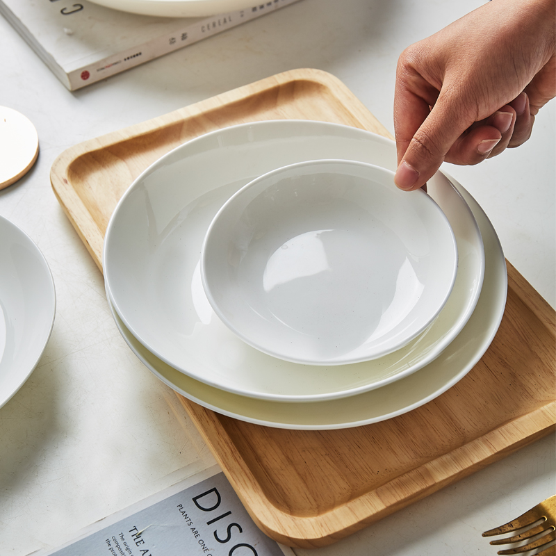 纯白骨瓷盘子餐盘菜盘家用饭盘汤盘碟子陶瓷盘饺子盘深盘白瓷餐具