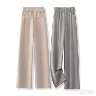 冰丝直筒长裤 2026新款 松紧高腰宽松窄版 女夏薄款 潮 九分棉麻阔腿裤