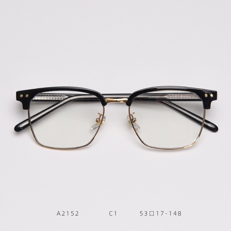 韩系复古眉毛框近视眼镜框男半框显脸小金属板材素颜平光眼镜架女