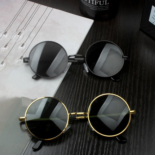 ins嘻哈潮复古圆形墨镜男女偏光太阳镜圆框民国太子镜小2025新款