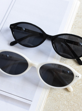新款黑色TR偏光小椭圆框太阳镜珍珠款时尚墨镜女椭圆猫眼太阳眼镜