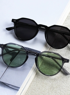 2025新款浅绿色复古偏光太阳镜男小框圆板材时尚墨镜女防紫外线潮