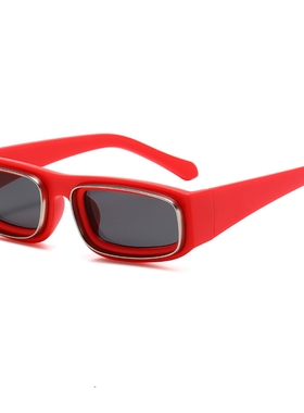 红色窄框太阳眼镜男欧美长方形明星时尚个性双圈金属有质感墨镜女