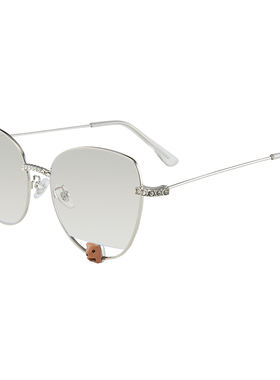 时髦小熊镶钻猫眼浅灰色太阳眼镜女士个性金属墨镜防紫外线防晒潮