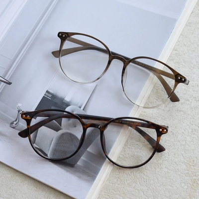 51mm超轻TR90渐变茶色椭圆眼镜女复古小清新素颜圆脸近视眼镜架男